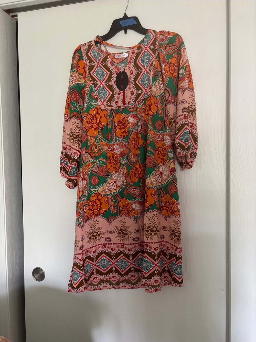 #13. Boho Floral Paisley Midi Dress in Green & Pink